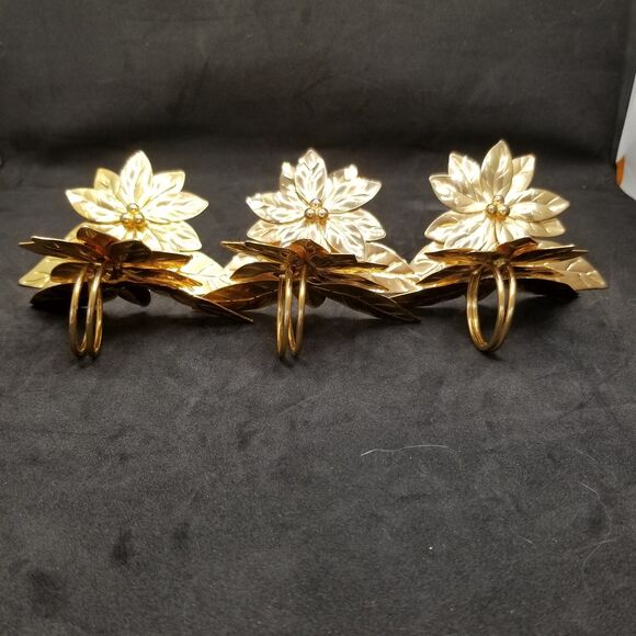 Vintage gold tone poinsetta napkin holders set of 6 - Picture 6 of 9